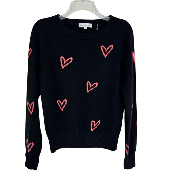 White + Warren Cashmere Graffiti Heart Sweater Black Size S - Picture 3 of 9